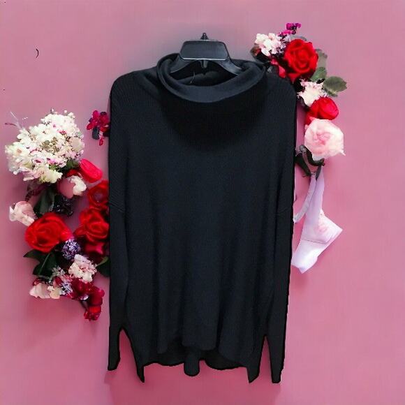 Devotion by Cyrus Womens Size Large Tunic Sweater Cowl Neck Ribbed Black Nwot - Picture 1 of 14